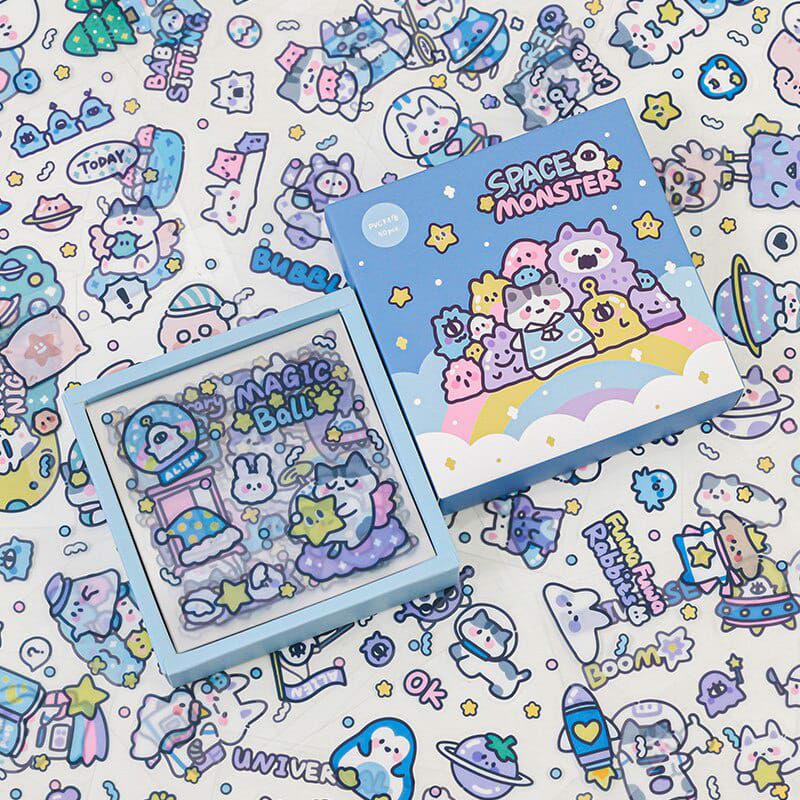 Stiker PVC Aesthetic 1 Lembar | Sticker Tema Monster Lucu | DIY Bahan PVC Untuk Deco Scrapbook Diary Tumbler Botol Viral Lucu Gemoy