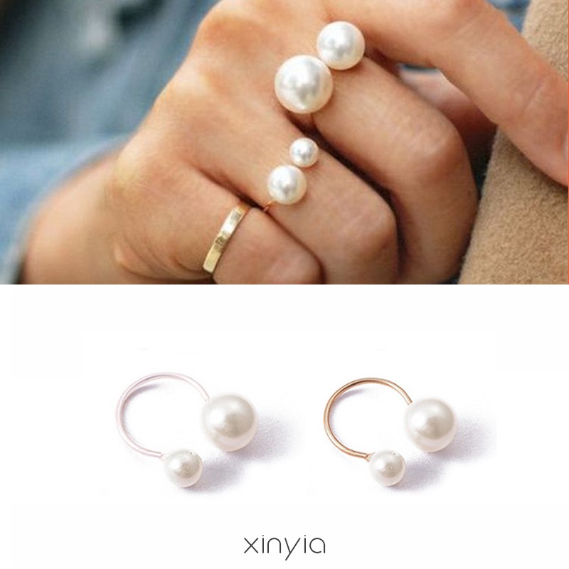 Cincin OPENING Ring Adjustable Hias Mutiara Imitasi Untuk Wanita Adjustable Finger Ring