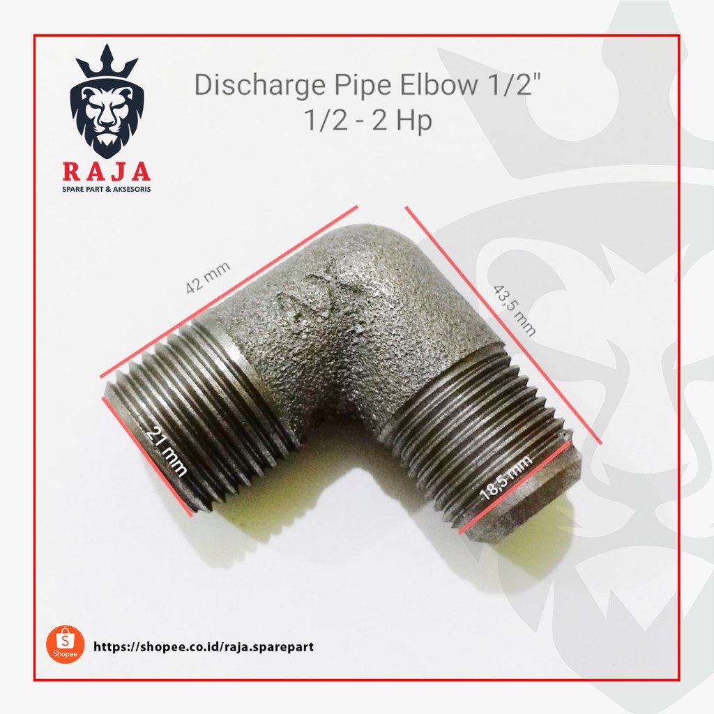 Discharge pipe elbow 1/2 inch untuk kompresor 1/2 - 2 hp