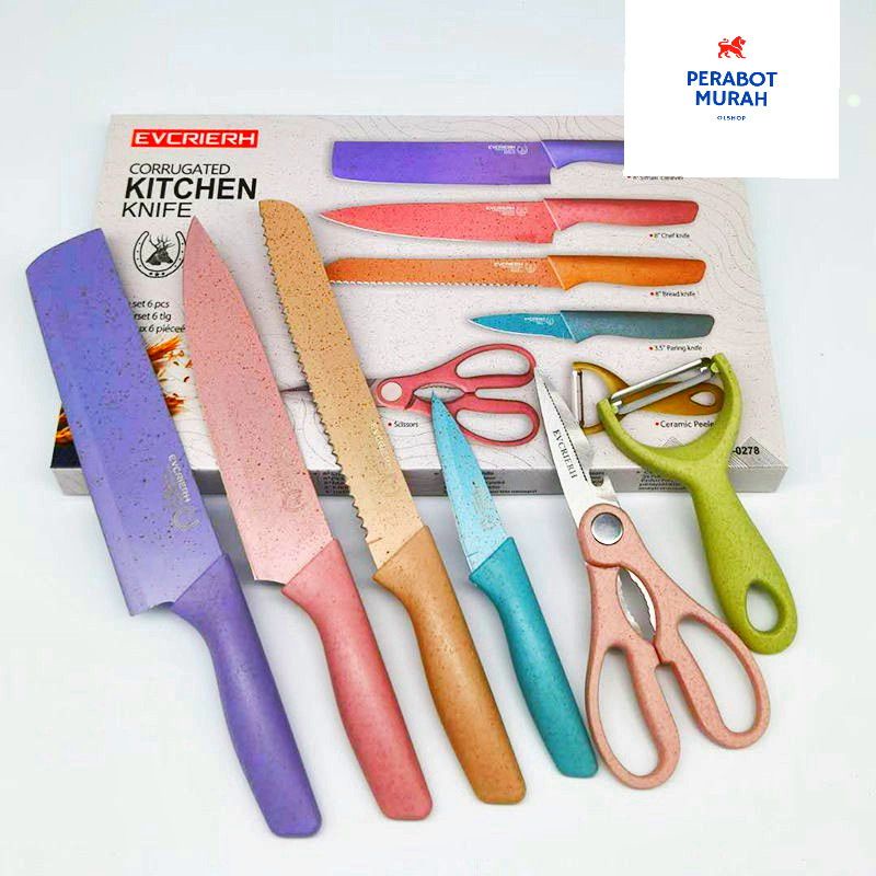 Pisau Dapur Set isi 6pcs 1138-Kitchen Knife Set Multicolor