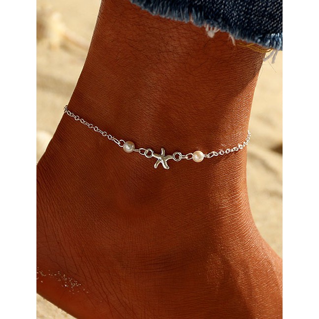 LRC Gelang Kaki Fashion Starfish Pearl Anklet F5840X