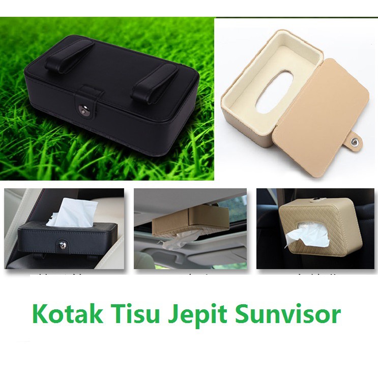 KULIT MOTIF SILANG KOTAK TISSUE Tisu Jepit Sunvisor Slot Pintu atau Kantong Belakang Jok Mobil