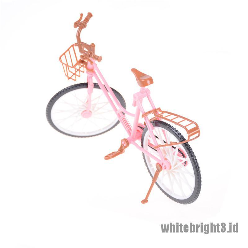 (white3) Miniatur Sepeda Pink Dengan Keranjang Untuk Aksesoris Rumah Boneka