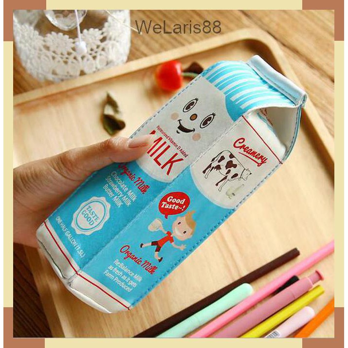 

Kotak Pensil Bentuk Kotak Susu milk tempat alat tulis tempat pensil Biru Muda
