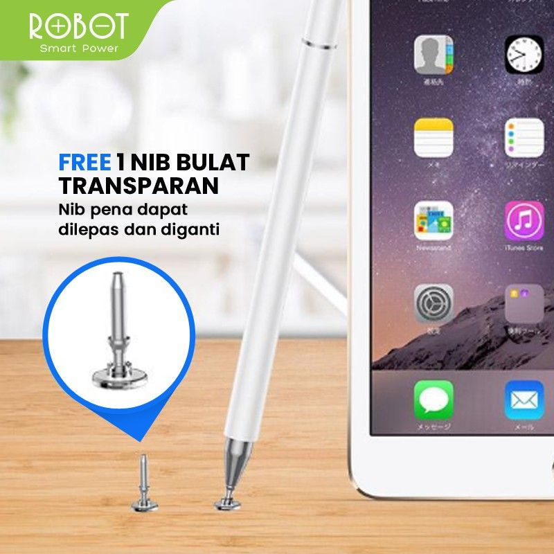 ROBOT RSP01 Universal 2 in 1 Capacitive Stylus Pen for Mobile and Tablet PC White - Garansi 1 Thn