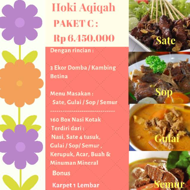 

Promo Hoki Aqiqah Domba/Kambing Betina Paket C : Rp 6.450.000. Gratis Ongkos Kirim se Jakarta/Bogor