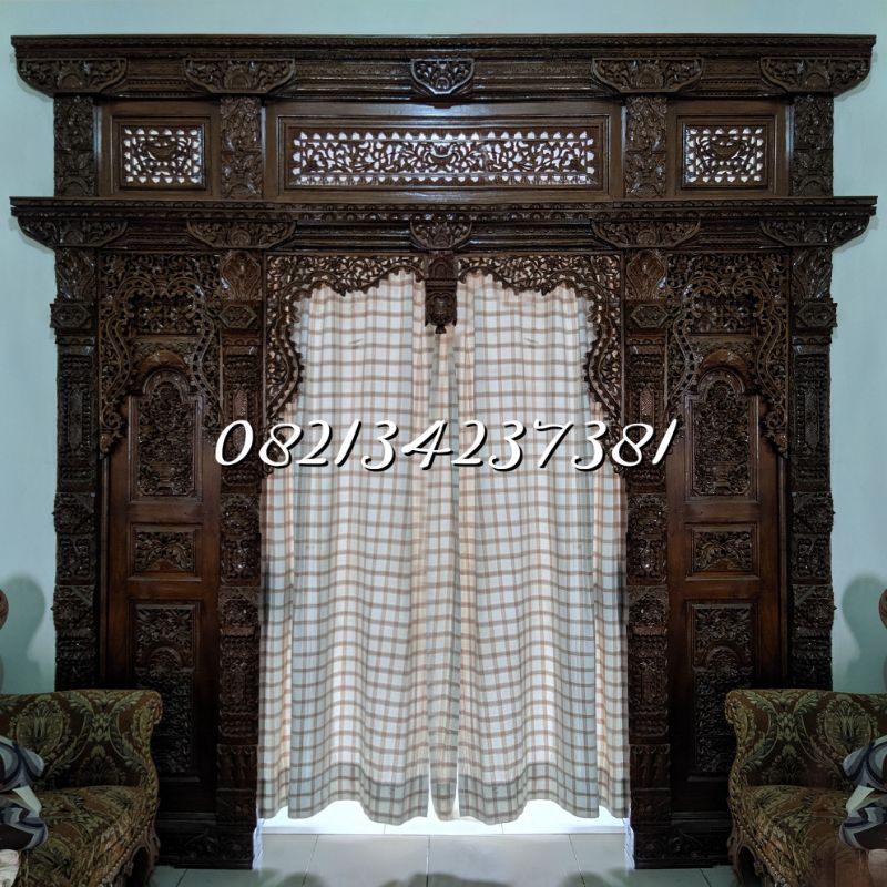 Pintu Jati Gebyok Ukir Asli Jepara | Gebyok Penyekat Ruangan | Sekatan Ruang Tamu | Gebyok 2,5 Meter