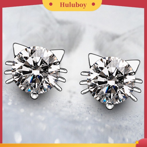 Hu Hu Hu Hu Hu Alat Bantu Pasang Kacamata♡ Anting Tusuk Sterling Silver 925 Desain Telinga Kucing Hias Zircon Berkilau Untuk Wanita