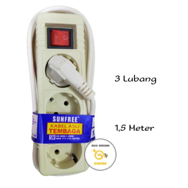 Stop kontak / Colokan listrik +On/Off lampu 3 Lb 1,5 meter / 3 meter / 5 meter Stopkontak sunfree