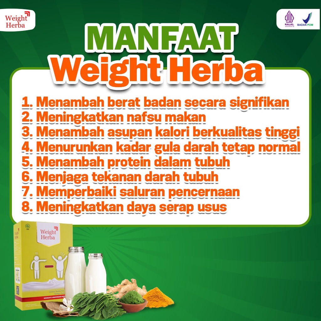 Weight Herba Paket 3 Box Badan Berisi - Weight Herba Original Susu Penambah Berat &amp; Penggemuk Badan Perbaiki Saluran Pencernaan Tingkatkan Nafsu Makan