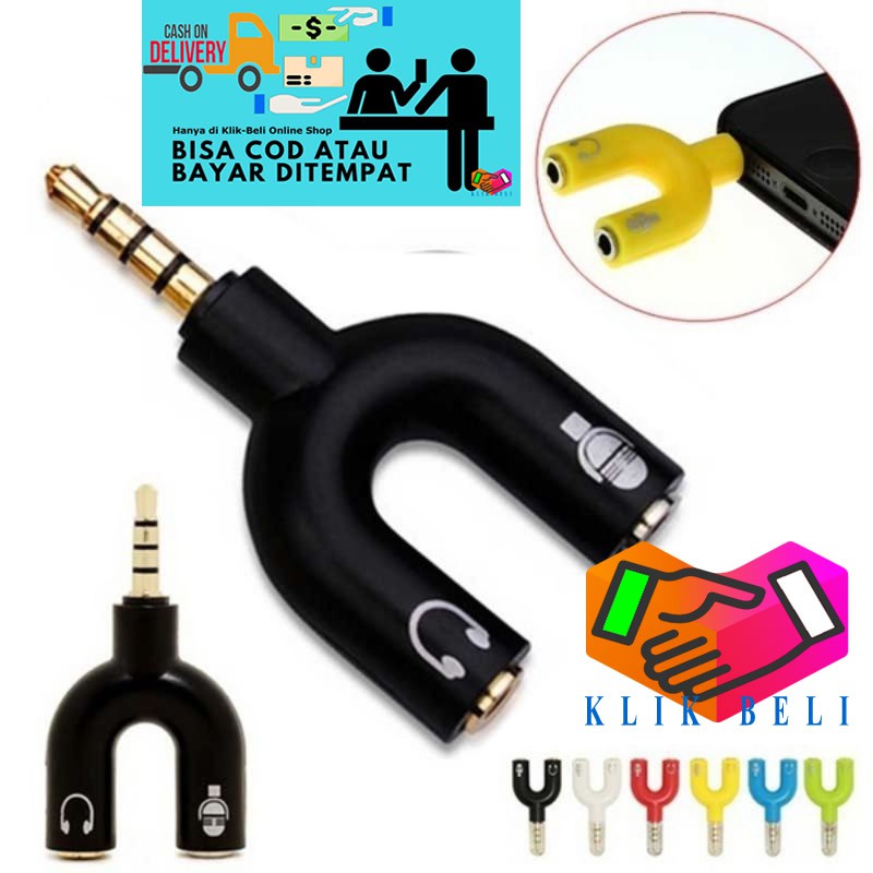 Audio Splitter U Shape Adapter 3.5mm Stereo Audio Smartphone HP Laptop PC