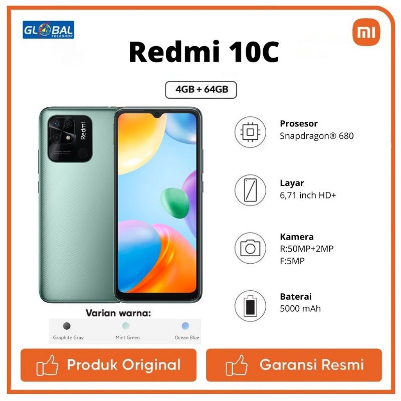 XIAOMI REDMI 10C RAM 4/64GB garansi resmi