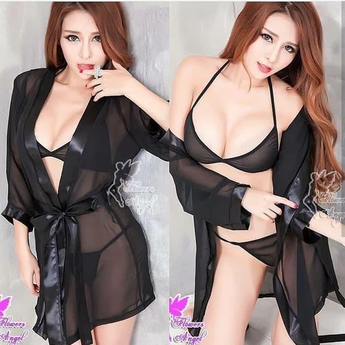 Jual Kimono Bra Set Lingerie Lace Bajutidur Sleepwear Bdsm Batam Hitam Shopee Indonesia