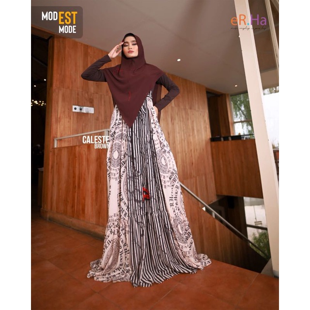 [ER.HA SYARI] GAMIS SYARI TERBARU / DRESS SET PRINTING " CALESTE SET " ERHA BY RINDITA HIJAB