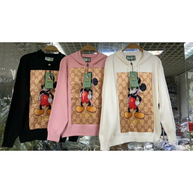 SWEATER HOODIE RAJUT GUCCI MICKEY VARIAN HITAM PUTIH PINK TAG PREMIUM IMPORT
