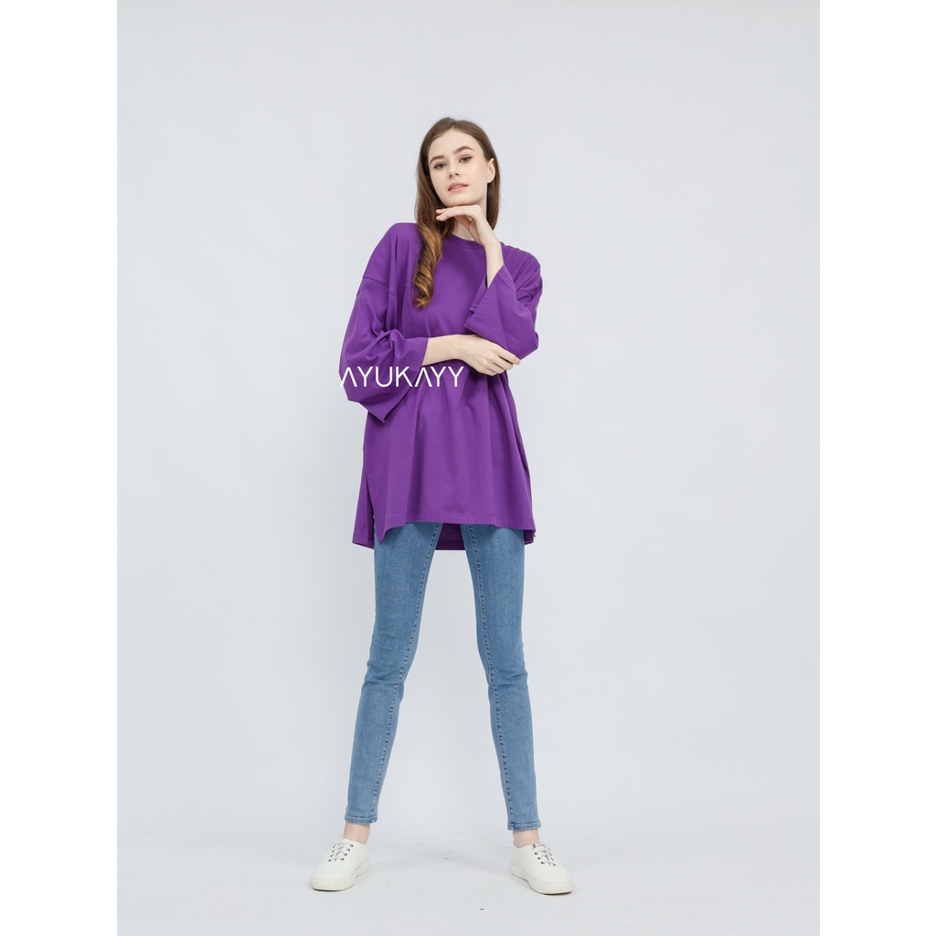 KAOS OVERSIZED SLIT DAILY TOP JUMBO XXL BASIC POLOS LENGAN 7/8 COTTON COMBED 30S WITH POCKET