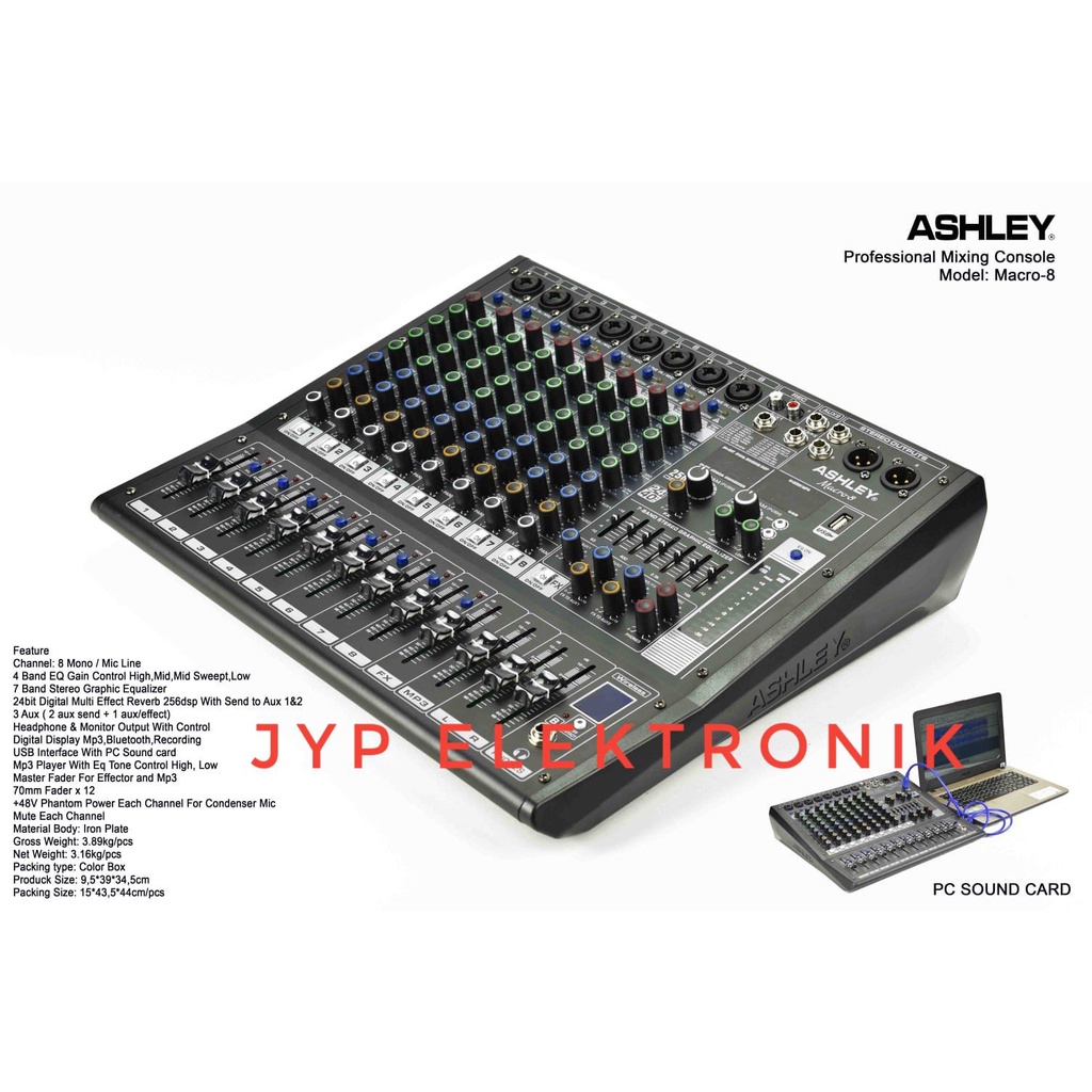 MIXER AUDIO ASHLEY MACRO 8 / ASHLEY MACRO8 ORIGINAL 8 CHANNEL NEW