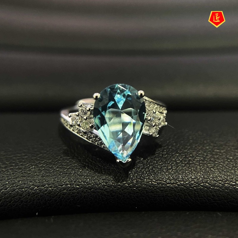 [Ready Stock]Luxury Fashion Natural Topaz Colored Gems Open Ring