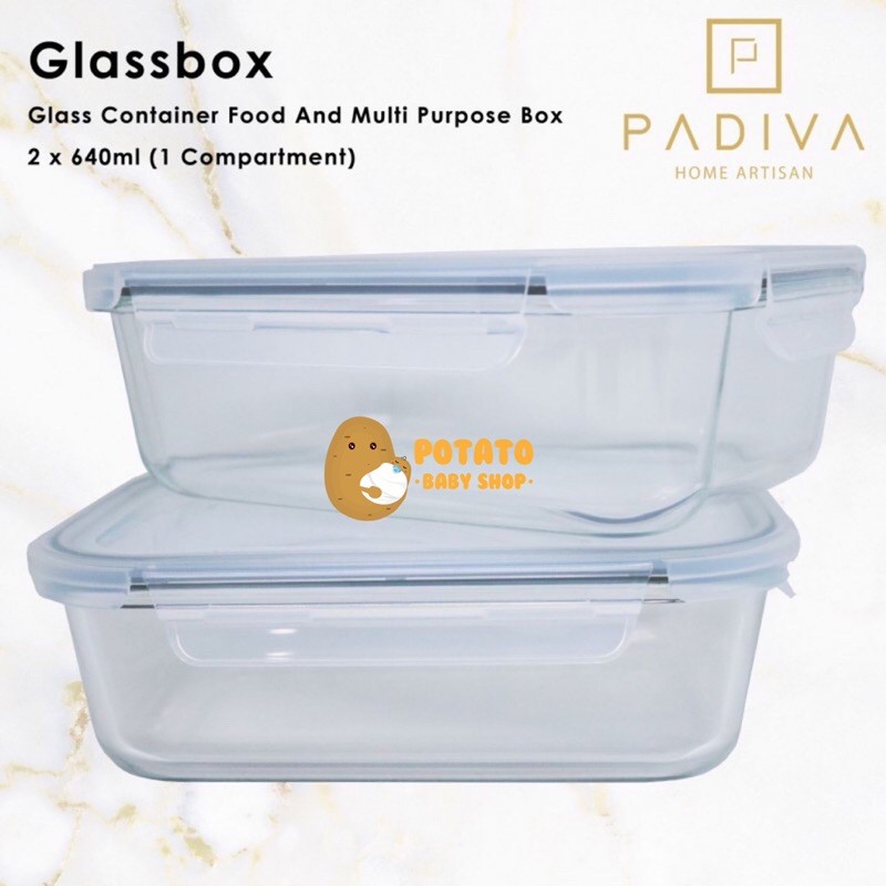 Padiva 640ml (2pcs) Glassbox 1 compartment