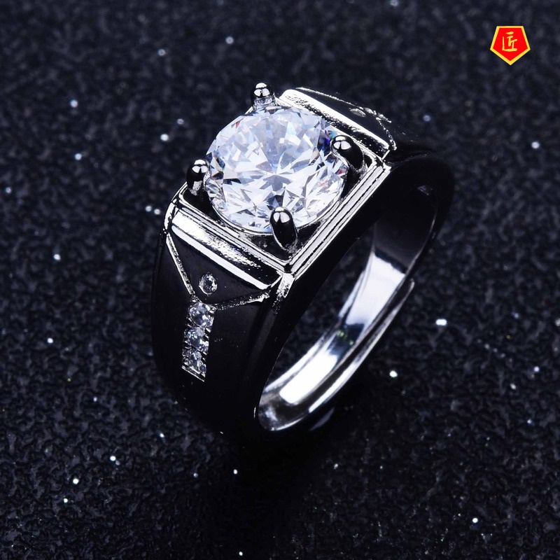 [Ready Stock]Moissanite Ring PT950 Personalized Business Man's Ring