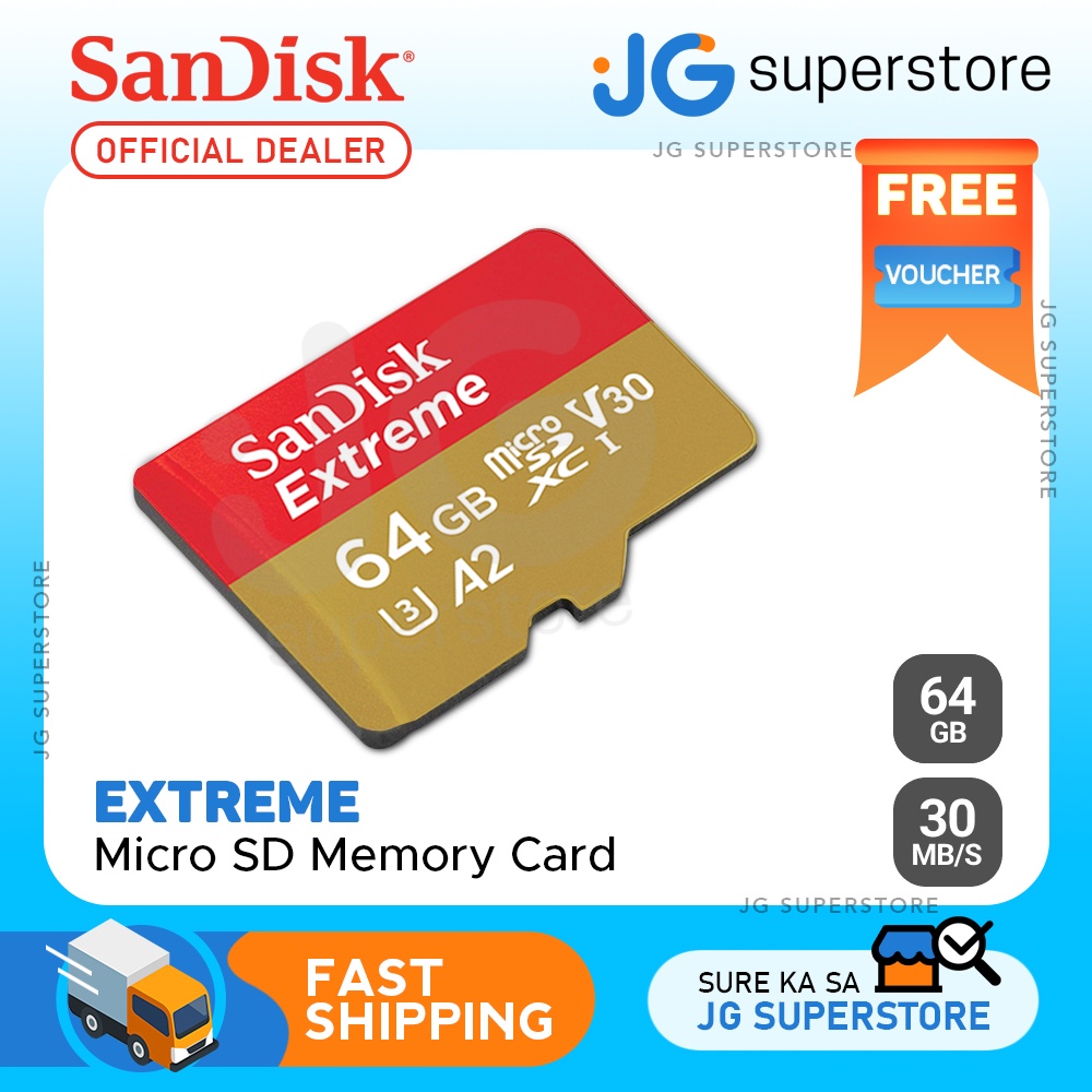 Sandisk Extreme Micro SD Card 64GB SDHC Class 10, 160mb w/o Adapter | Model - SDSQXA2-064GB V30 A2