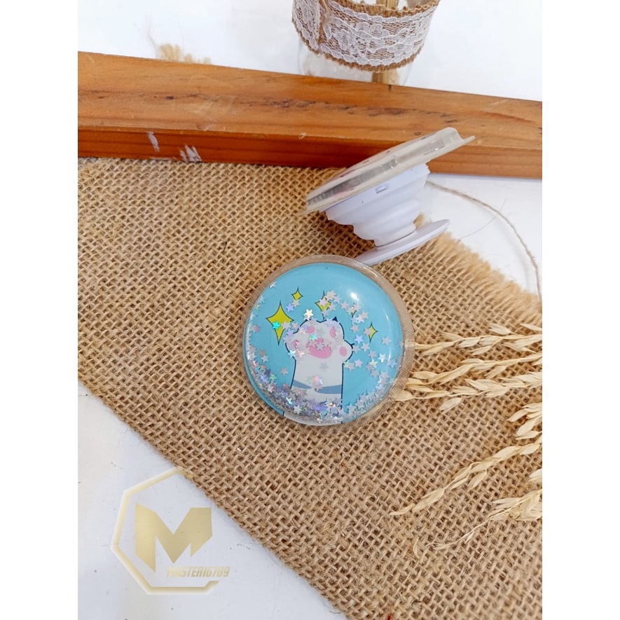 Pop Socket Phone Stand Holder HP Standing Ringstand water glitter Phone Stand Holder HP Standing aksesoris  pegangan karakter kartun lucu 3m MA2359