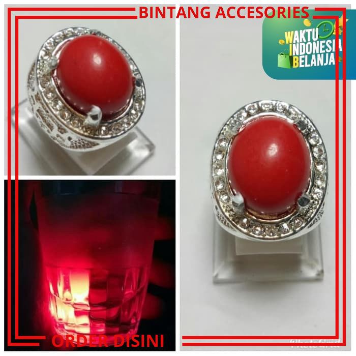 W1042 BATU AKIK MERAH DELIMA PRANK CINCIN BATU AKIK BISA NYALA DI DALAM AIR SULAP FOSFOR