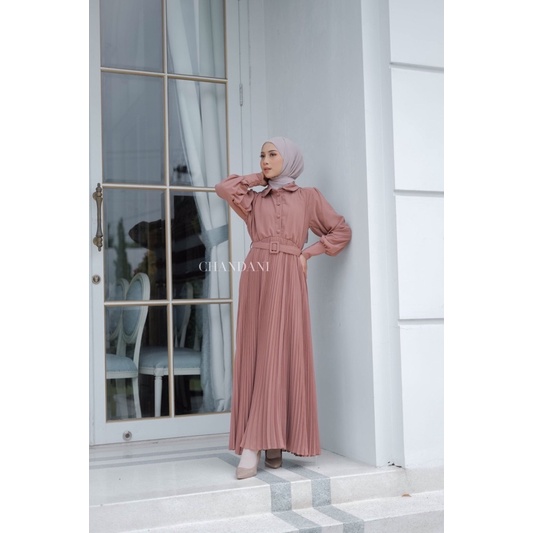 chandani.id • AMBERLEY DRESS CHESNUT | Dress plisket wisuda kondangan kebaya