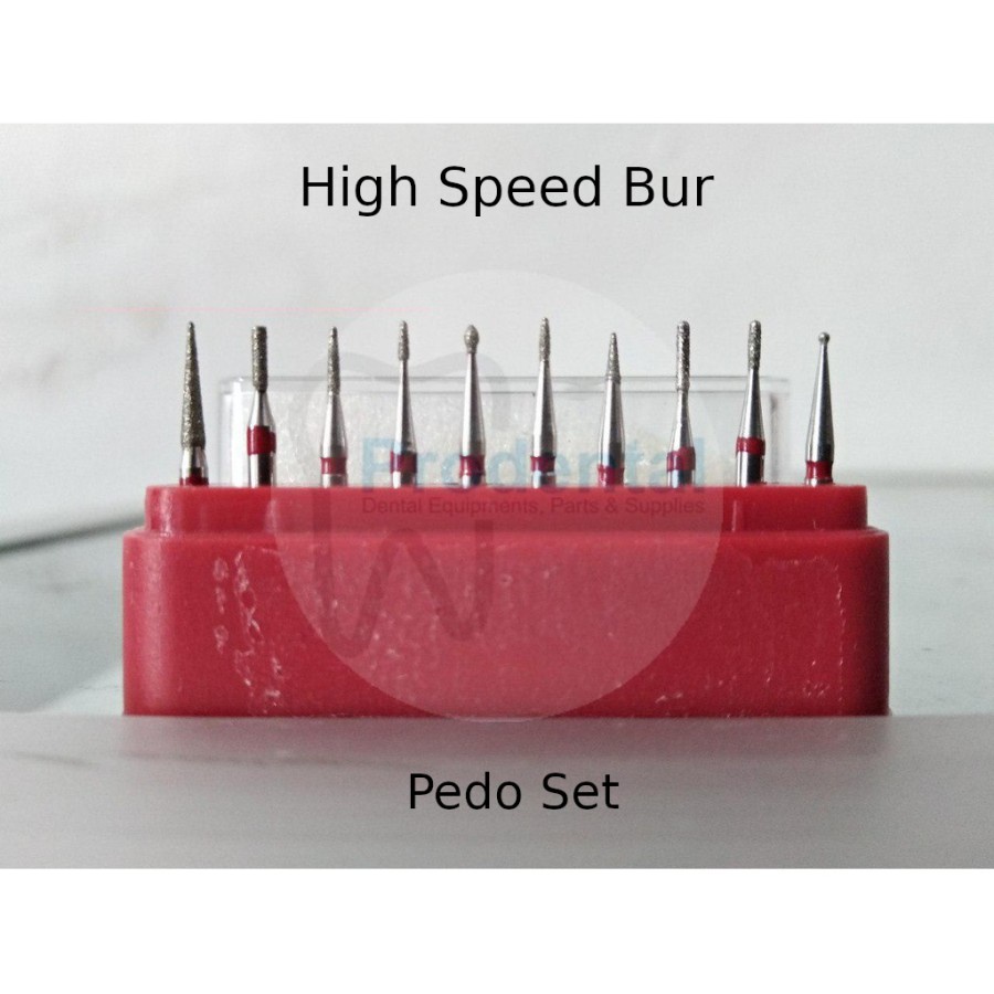 Dental diamond bur pedo high speed kit bur pedo preparation preparasi crown gigi polishing pita merah set