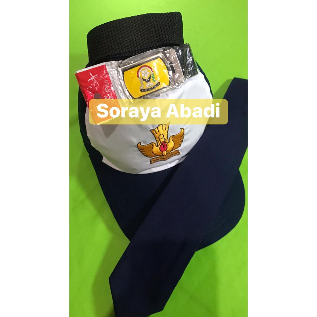 Paket Topi SMP BIRU PUTIH + Dasi SMP Polos + Gesper