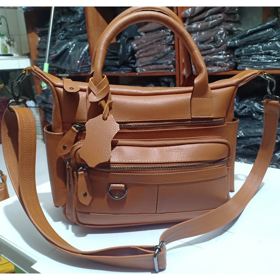 Tas papirut size L kulit sapi warna merah coklat tan kuning hijau