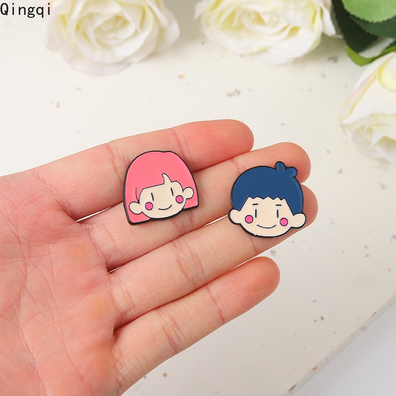 Bros Pin Enamel Desain Kartun Pasangan Lucu Untuk Anak Laki-Laki / Perempuan