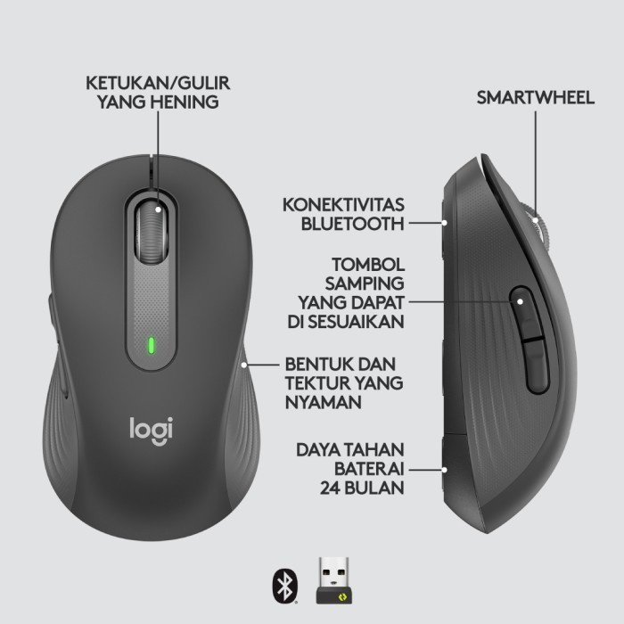 Mouse Logitech M650 L Signature Wireless and Bluetooth 2000DPI - LARGE LARGE GRAPHITE