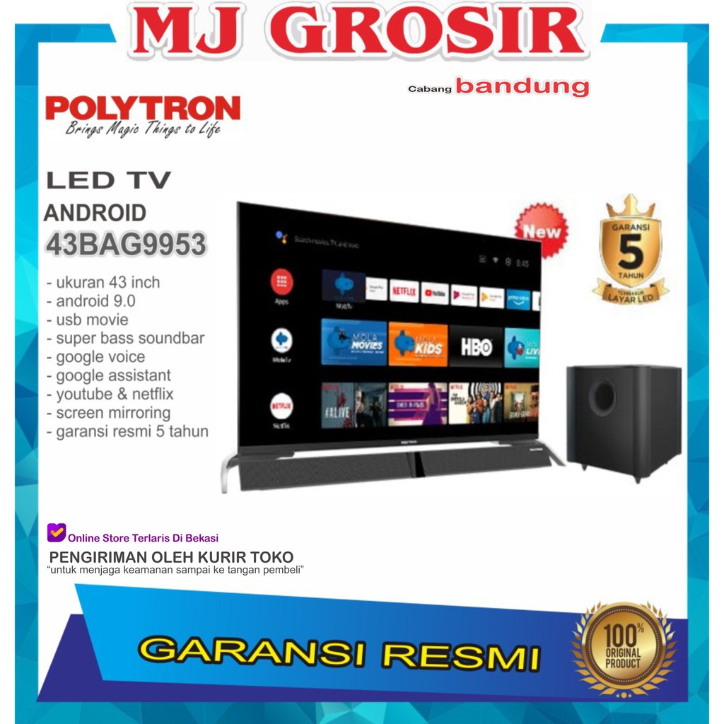 LED TV POLYTRON 43" 43BAG9953 43 INCH USB MOVIE ANDROID SOUNDBAR