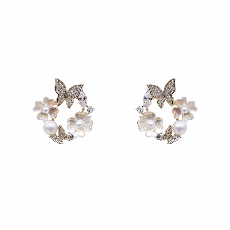 2022 Anting Tusuk Sterling Silver 925 Desain Kupu-Kupu / Bunga Hias Berlian Imitasi Untuk Wanita