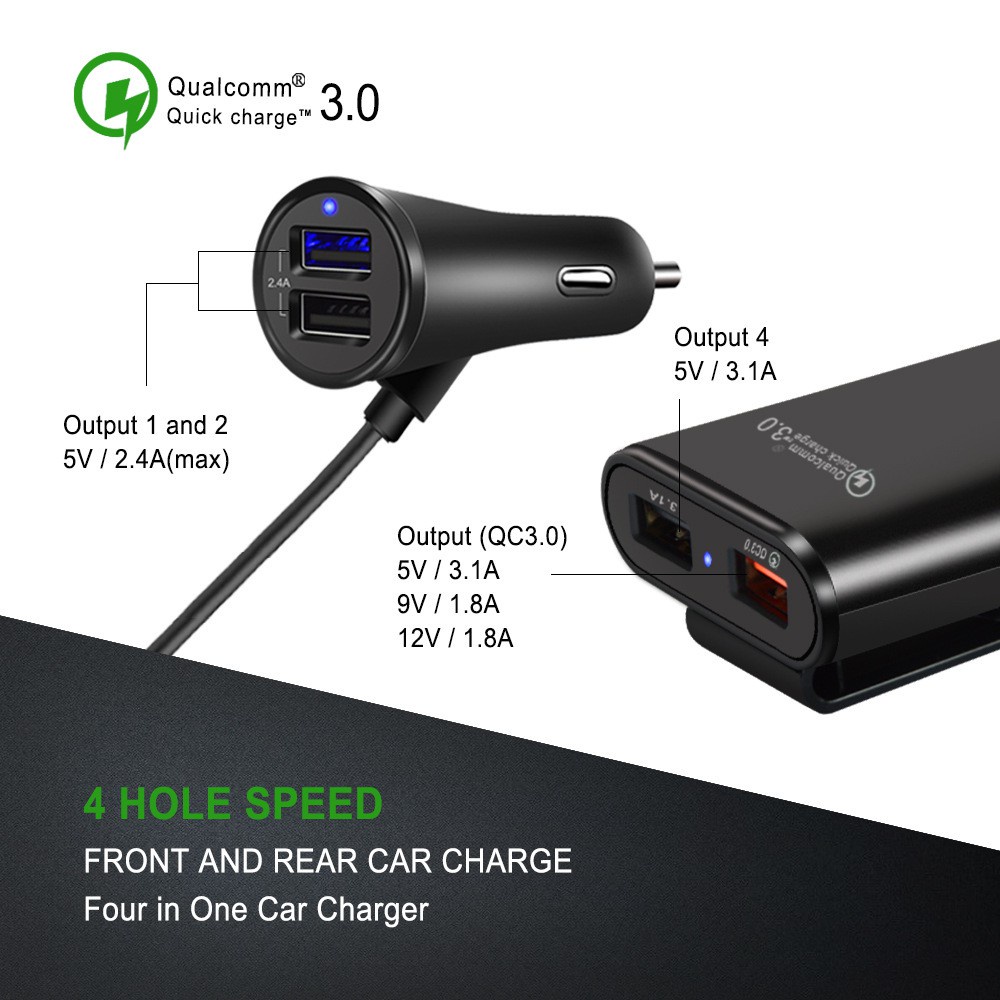 Mobil Charger HP 4 Port USB HP Car Charger Super Fast Charging 3.1A Qualcomm QC3.0 8A 4 in 1