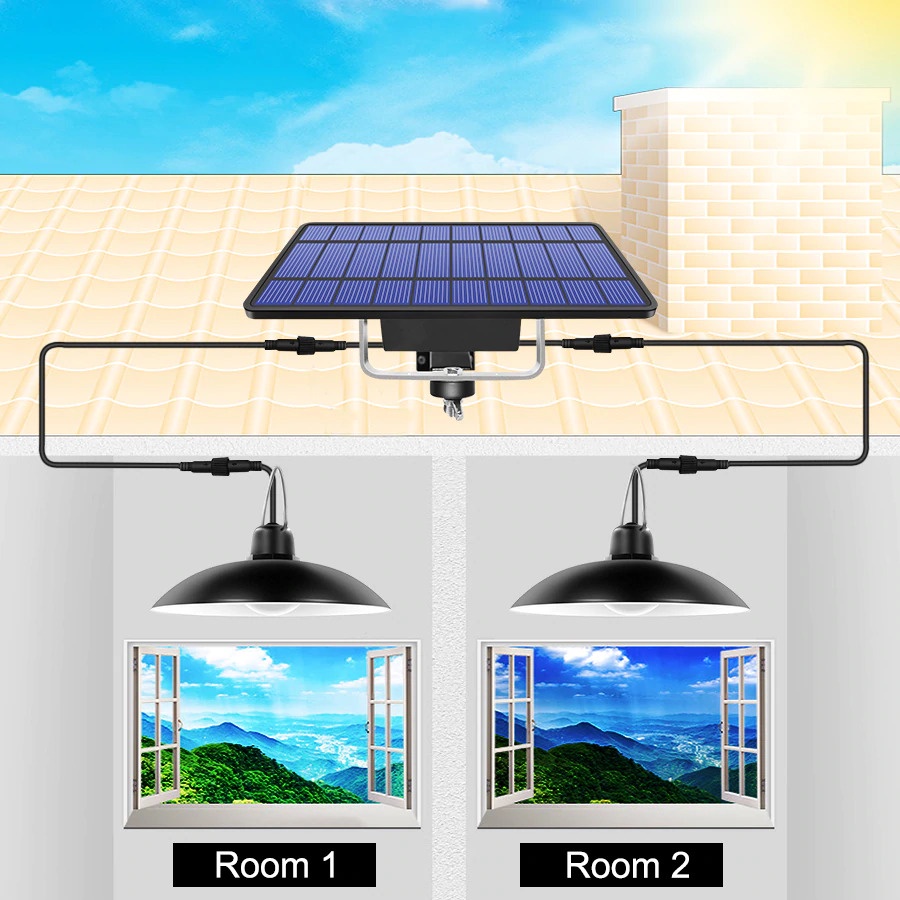 Lampu LED Solar Panel Outdoor Waterproof Two Light White