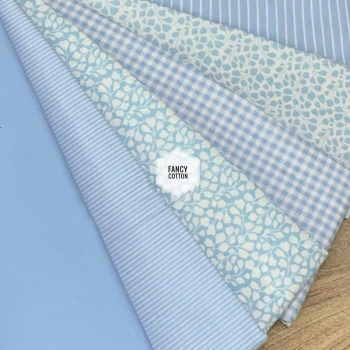 Kain | Trendy Kain Katun Jepang Motif Serian Bunga Cantik Biru Muda D1112 Terbaru Ready Stock