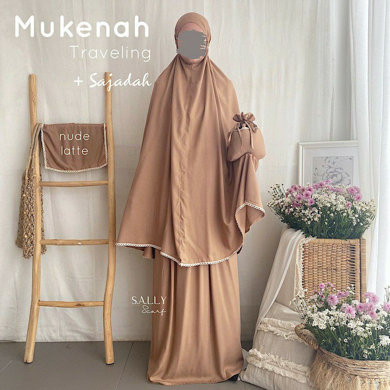 Mukena Travelling Polos Original by Sally Scarf warna Nude Latte