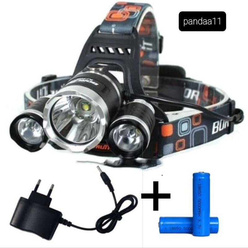 Senter Kepala Headlamp 3 LED XM-L 3T6 (senter kepala+baterai+chas)