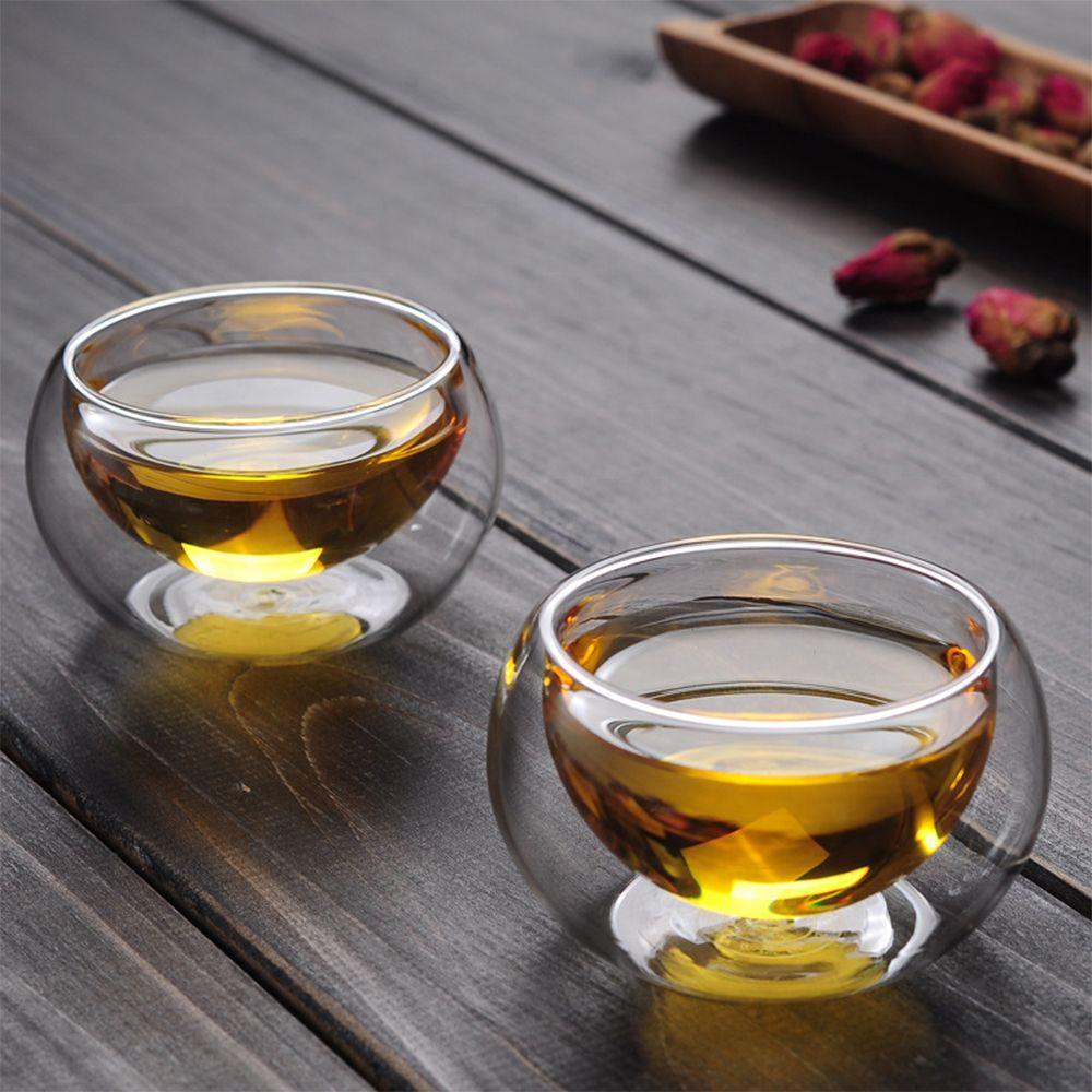 Solighter 50ml Mini Glass Cup Perlengkapan Minum Chinese Jepang Transparan Tahan Panas Double Wall Insulated Tea Cups