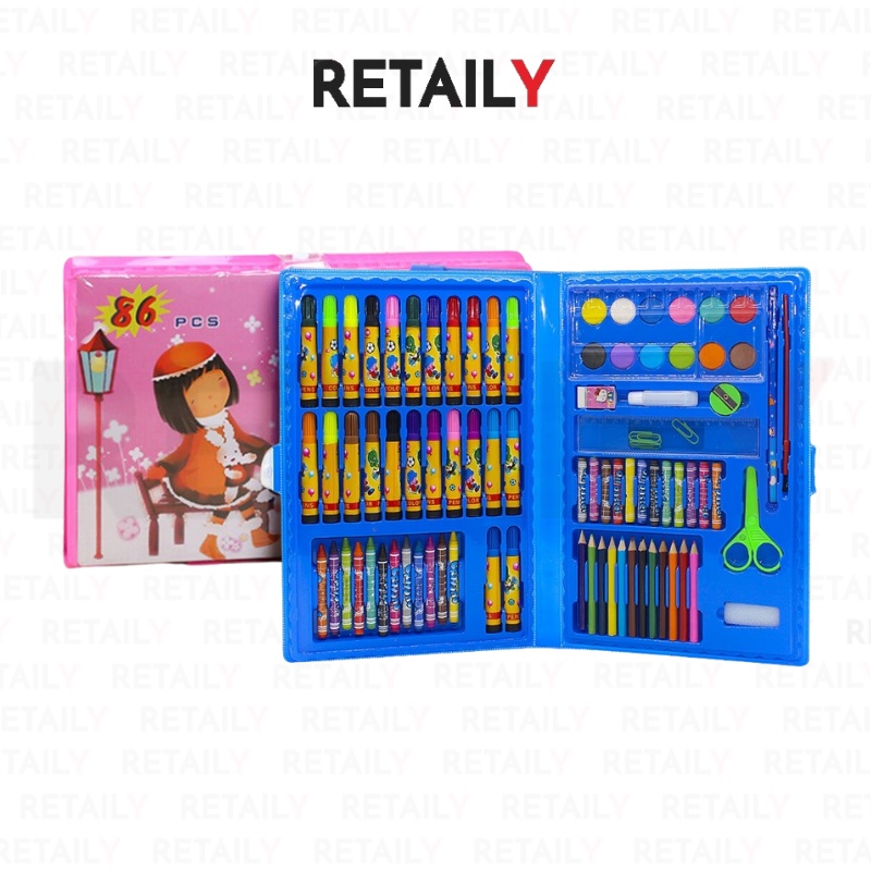 Retaily Crayon Set Isi 86 Pensil Warna Cat Air Alat Lukis Karakter Stationary Color Pencil