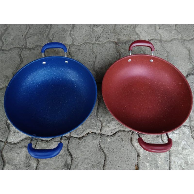 Wajan warna GSF uk 34 32 enamel marble GSF biru dan merah G2232 (32cm) G2234 (34cm) anti lengket