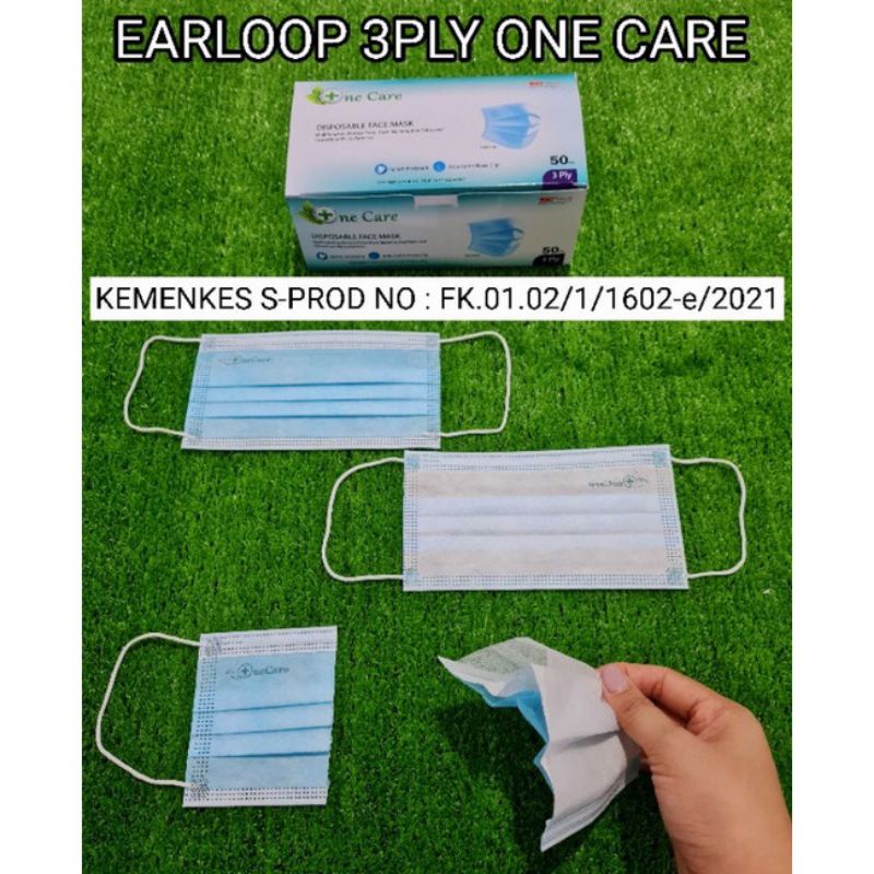 One Care Edition Earloop 3ply Diposable Face Mask Lokal Product Premium Quality Embos One Care Isi 50 pcs