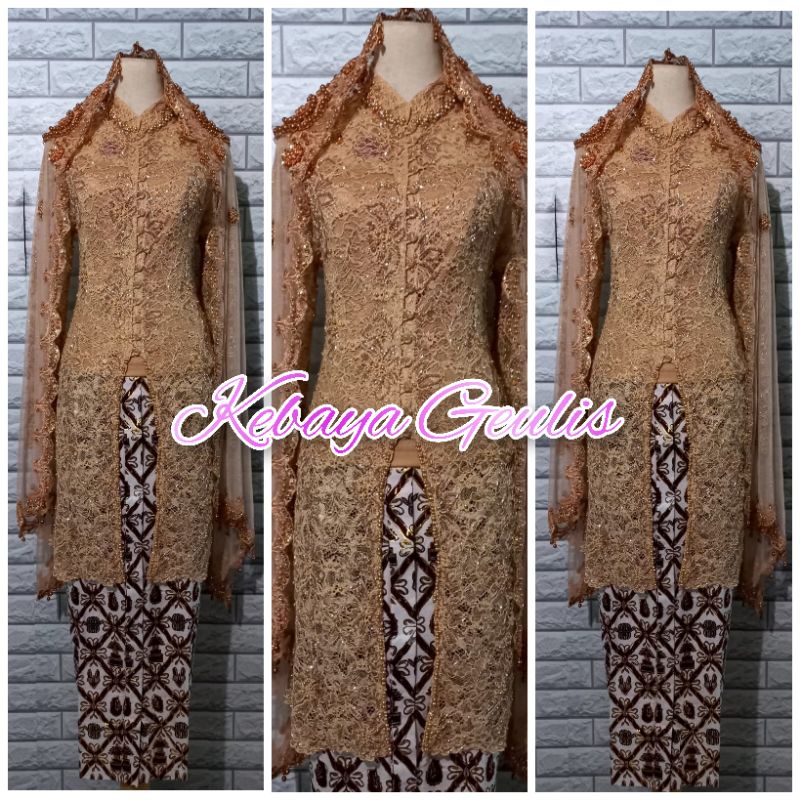 satu set kebaya ibu besan / kebaya ibu hajat brokat premium warna mocca