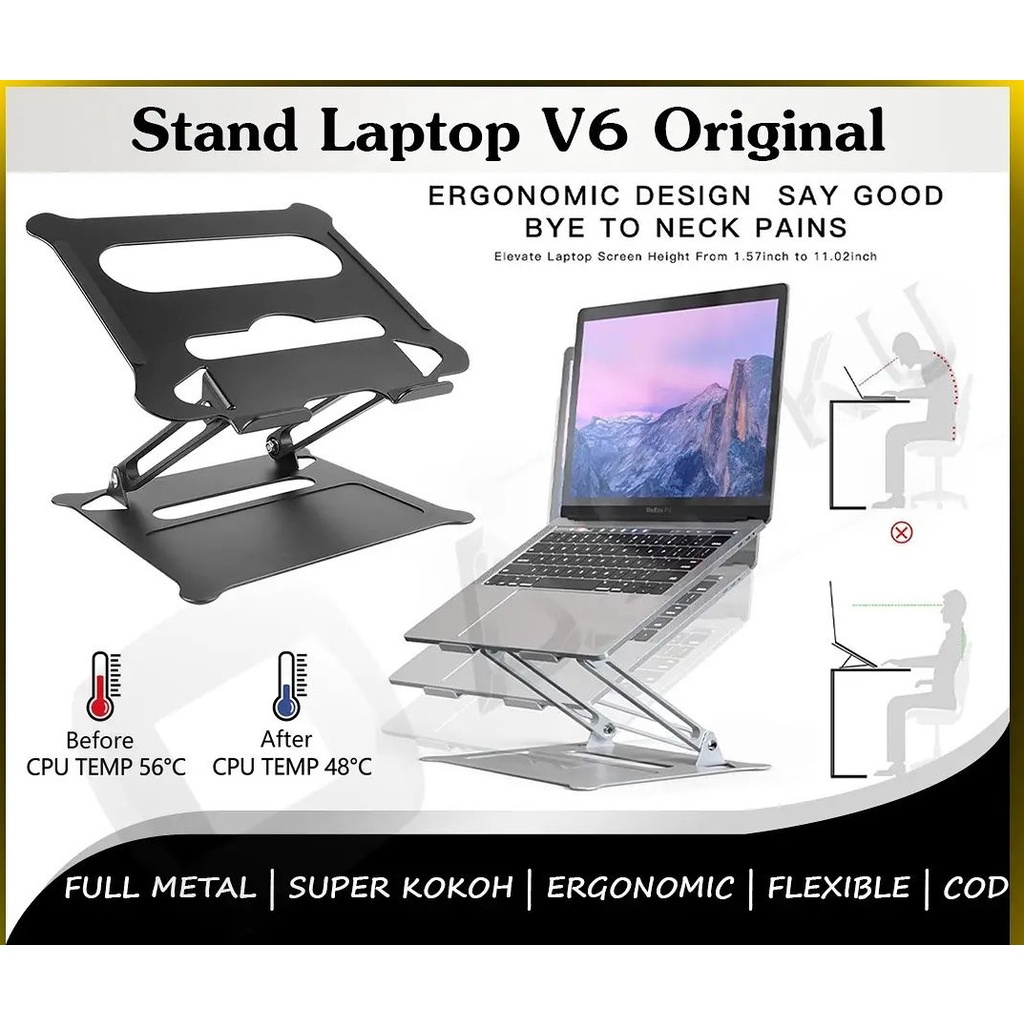 Jual Stand Laptop V6 Original Ori Full Metal Desain Ergonomis Fleksibel ...