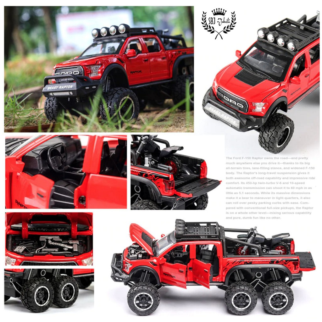 Diecast miniatur mobil Ford Raptor 6 Ban F150 6x6 Metal Series Skala 1:28