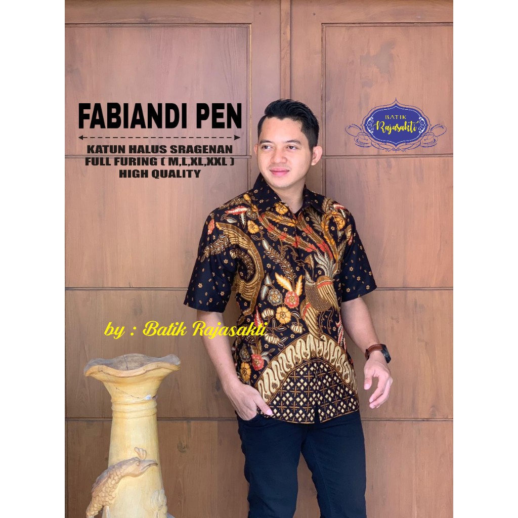 FABIANDI PEN Kemeja Batik Pria Lengan Pendek Katun Halus FULL FURING Rajasakti