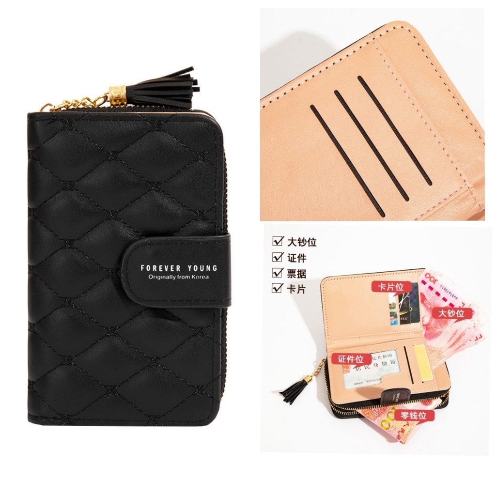 DOMPET LIPAT WANITA KECIL KULIT HITAM CARNIOLA IMPORT WA400B5 MINI PREMIUM SLOT KARTU FASHION UANG PENDEK CEWEK KOREA KEKINIAN REMAJA MURAH SIMPLE LUCU