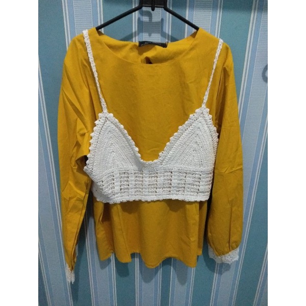 blouse zara mix vest rajut